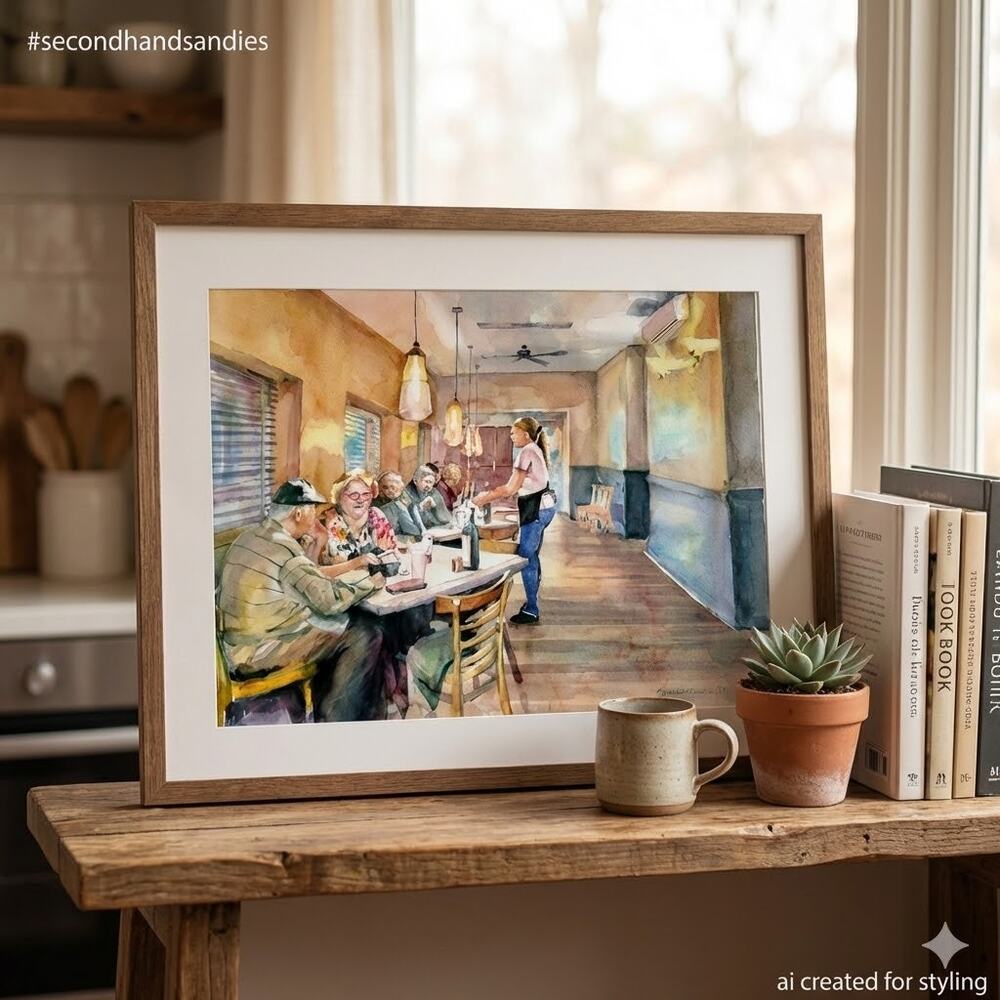 Yoshiko Murdick hand-painted watercolor restaurant  diner AMERICANA Signed 2019